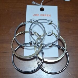 Joe Fresh Dual-Tone Hoop Earrings 3 Pack New